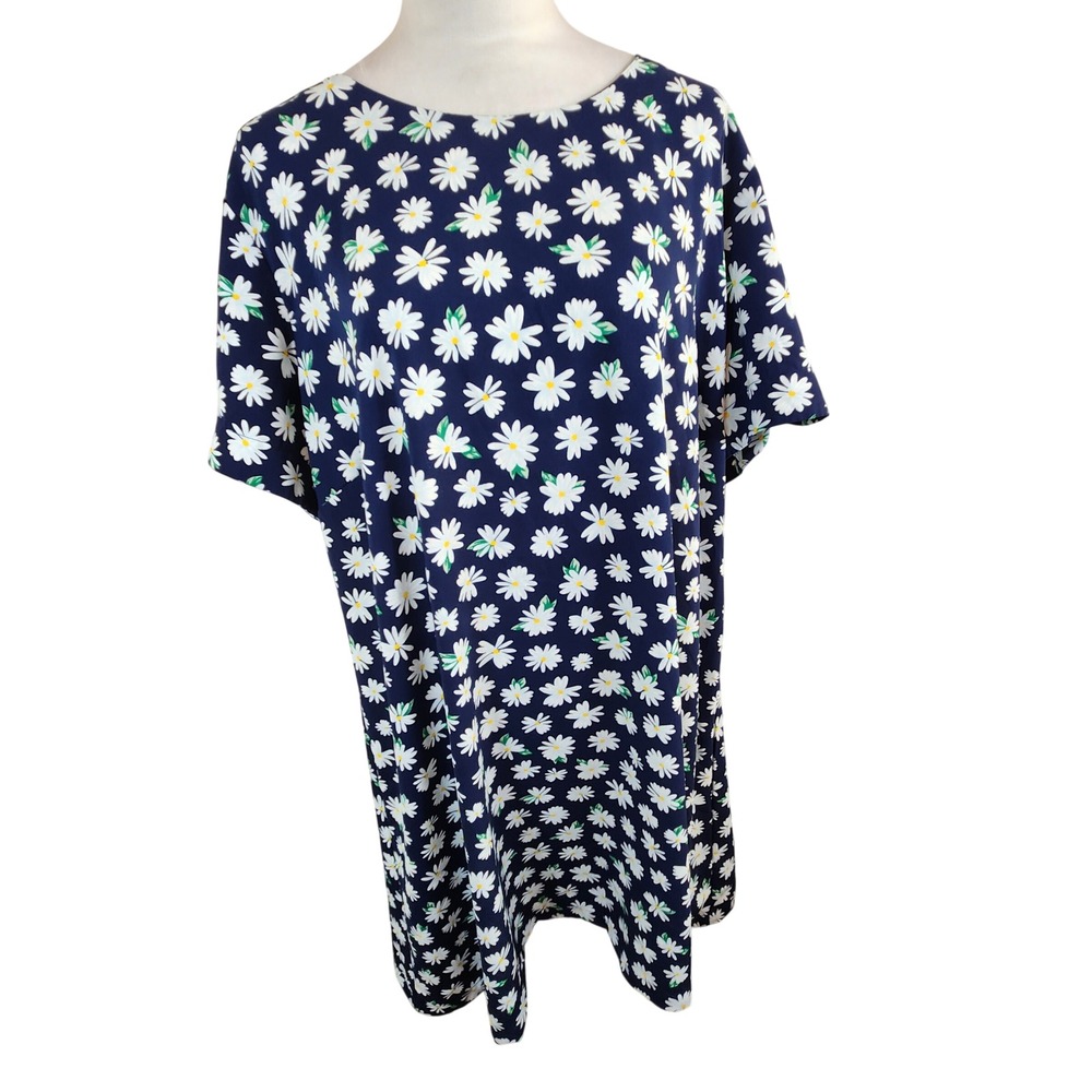 Old Navy A Line Shift Dress Womens XXL Navy Blue Floral Daisy Cottagecore Garden